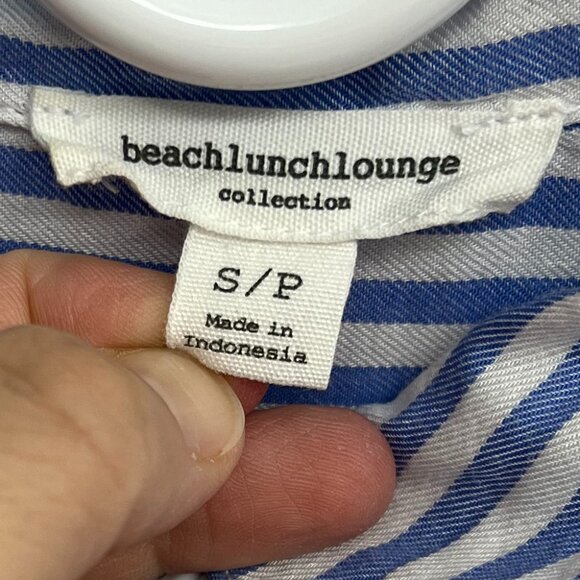 Beach Lunch Lounge Blue & White Vertical Stripe Button-Down Short Sleeve Blouse - Picture 3 of 6